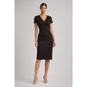 Vine & Valley Brown Sheath Dress L Elegant V-Neck Midi Cocktail Party Dress Stre
